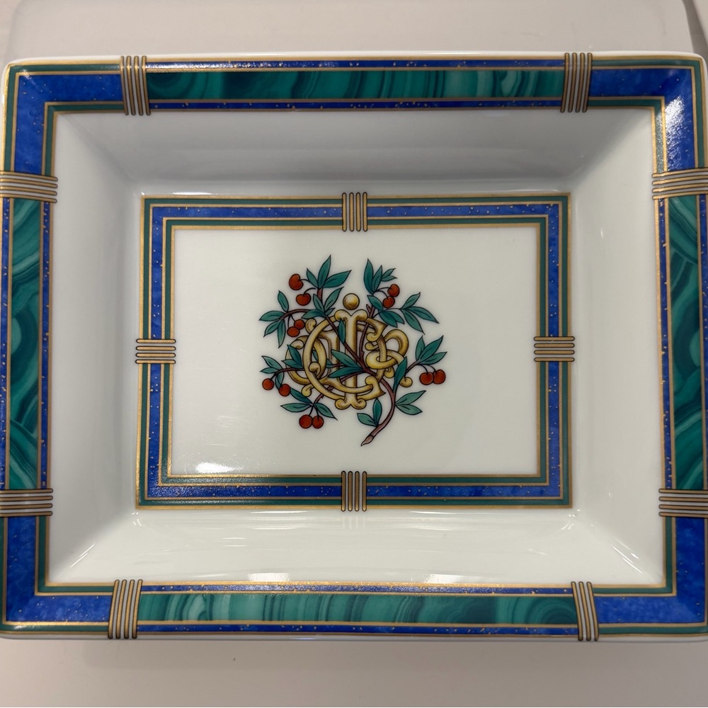 Dior Limoges Blue and Gold Porcelain dish with Floral Motif
